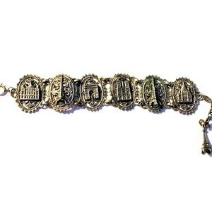 Collectible Vintage Silver Tone Paris Raised Relief Panel Souvenir Bracelet